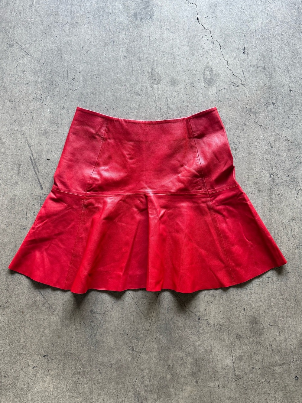 Vanessa Bruno Red Leather Flared Skater Skirt